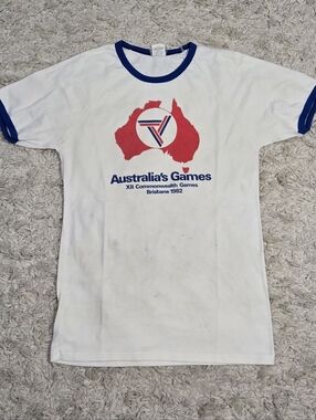 VTG 80s Australia Commonwealth Games Ringer T Shirt M